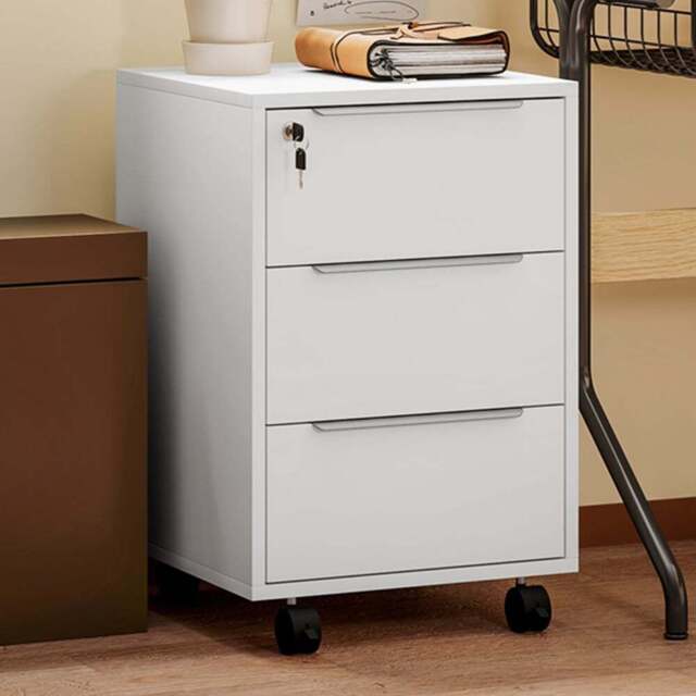 HOMCOM 3 Drawer White Lockable Mobile Filing Cabinet - Wilko - image 1