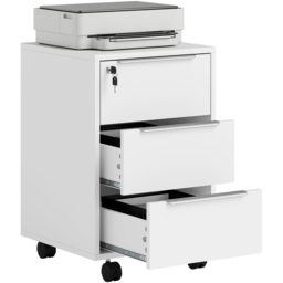 HOMCOM 3 Drawer White Lockable Mobile Filing Cabinet - Wilko - thumbnail 3