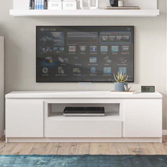 Florence Fribo 2 Door Single Drawer White Wide TV Cabinet - Size: 45 x 165 x 51cm - Wilko - image 1