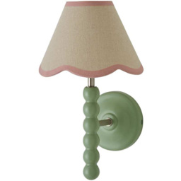 ValueLights Pink Trim Scallop Shade Green Bobbin LED Wall Light with Bulb - Size: 32 x 19 x 20cm - Wilko
