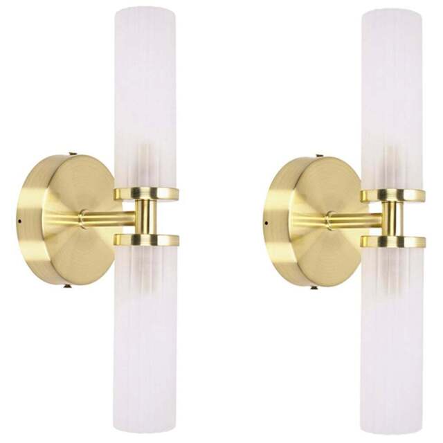 ValueLights Canya Matte Gold 2 Way Up Down Frosted Reeded Glass LED Wall Light 2 Pack - Wilko - image 1