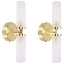 ValueLights Canya Matte Gold 2 Way Up Down Frosted Reeded Glass LED Wall Light 2 Pack - Wilko