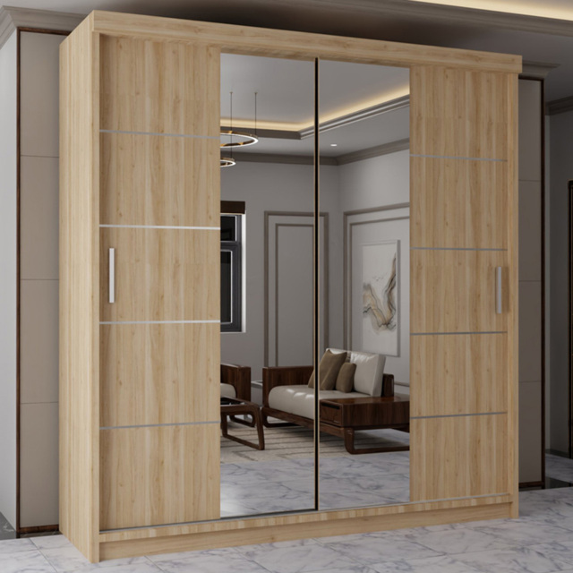 Sliding Wardrobes 4U 2 Sliding Door Oak Half Mirrored Wardrobe 150cm - Size: 2 Door - Brown - Wilko - image 1