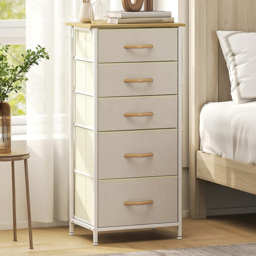 HOMCOM 5 Drawer 4 Side Pockets 2 Hooks Beige Fabric Chest of Drawers - Silver - Wilko