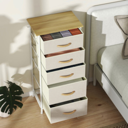 HOMCOM 5 Drawer 4 Side Pockets 2 Hooks Beige Fabric Chest of Drawers - Silver - Wilko - thumbnail 5