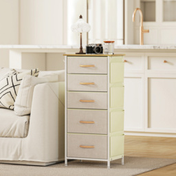 HOMCOM 5 Drawer 4 Side Pockets 2 Hooks Beige Fabric Chest of Drawers - Silver - Wilko - thumbnail 4