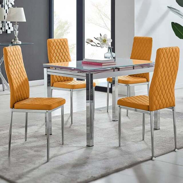 Furniturebox Fonti Valera 4 Seater Dining Set Mustard Yellow and Chrome - Wilko - image 1