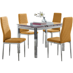 Furniturebox Fonti Valera 4 Seater Dining Set Mustard Yellow and Chrome - Wilko - thumbnail 3