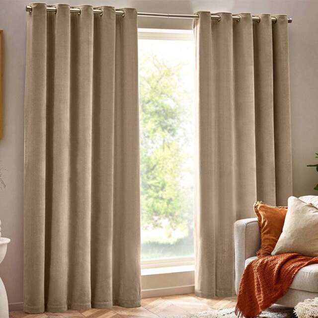 Yard Natural Heavy Chenille Velvet Eyelet Curtain 229 x 229cm - Size: W 229 x D 229cm - Cream - Yard Living - Wilko - image 1