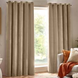 Yard Natural Heavy Chenille Velvet Eyelet Curtain 229 x 229cm - Size: W 229 x D 229cm - Cream - Yard Living - Wilko