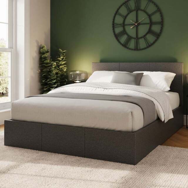 GFW Double Grey Hopsack Fabric Side Lift Ottoman Bed with Bonnell Mattress - Wilko - image 1