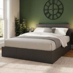 GFW Double Grey Hopsack Fabric Side Lift Ottoman Bed with Bonnell Mattress - Wilko