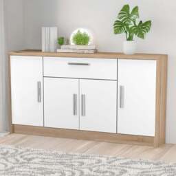 Crowndale Contrast 4 Door Single Drawer White Matt and Bardolino Oak Wide Sideboard Ready Assembled - Size: 79 x 144 x 39cm - White Matt & Bardolino O - thumbnail 1