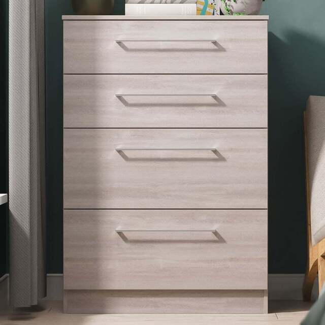 Crowndale Worcester 4 Drawer Grey Oak Deep Chest of Drawers Ready Assembled - Wilko - image 1