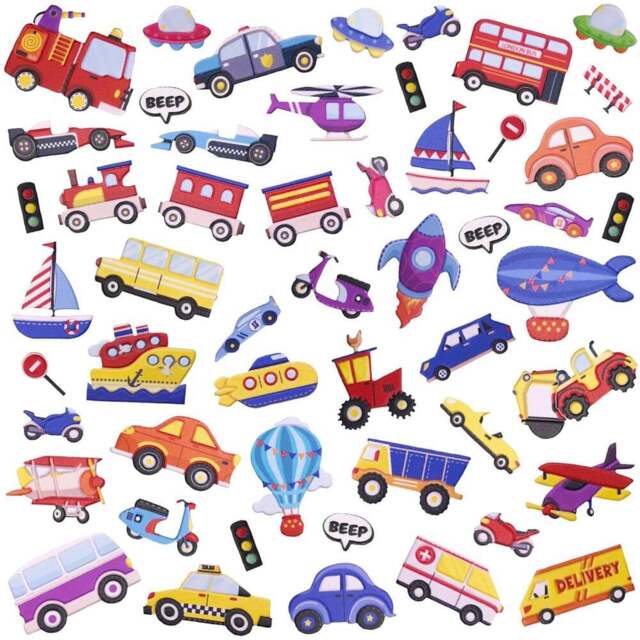 Walplus Toy Transportation Double Sided Reusable Foam Window Sticker 50 Piece - Size: 0.3 x 30 x 55cm - Multi - Wilko - image 1