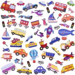 Walplus Toy Transportation Double Sided Reusable Foam Window Sticker 50 Piece - Size: 0.3 x 30 x 55cm - Multi - Wilko - thumbnail 1