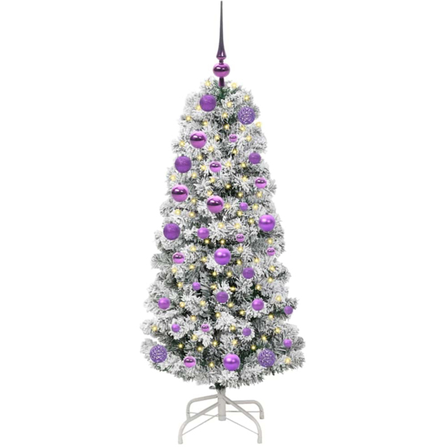 vidaXL Pre-Lit Warm White LED and Lilac Baubles Snow Flocked Artificial Christmas Tree 3.9ft - Green - Wilko - image 1