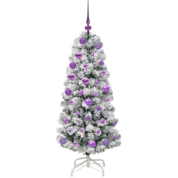 vidaXL Pre-Lit Warm White LED and Lilac Baubles Snow Flocked Artificial Christmas Tree 3.9ft - Green - Wilko - thumbnail 5
