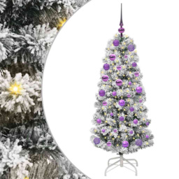 vidaXL Pre-Lit Warm White LED and Lilac Baubles Snow Flocked Artificial Christmas Tree 3.9ft - Green - Wilko - thumbnail 3