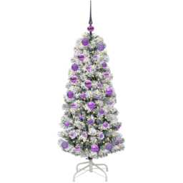 vidaXL Pre-Lit Warm White LED and Lilac Baubles Snow Flocked Artificial Christmas Tree 3.9ft - Green - Wilko