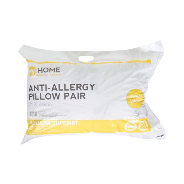 Anti-Allergy Pillow Pair - White - Size: 2 Pack - My - Wilko - image 1
