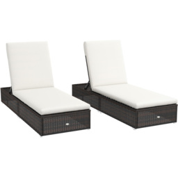 Outsunny Set of 2 Brown and Cream Rattan Reclining Sun Lounger - Size: 124 x 35 x 62cm - Wilko - thumbnail 3