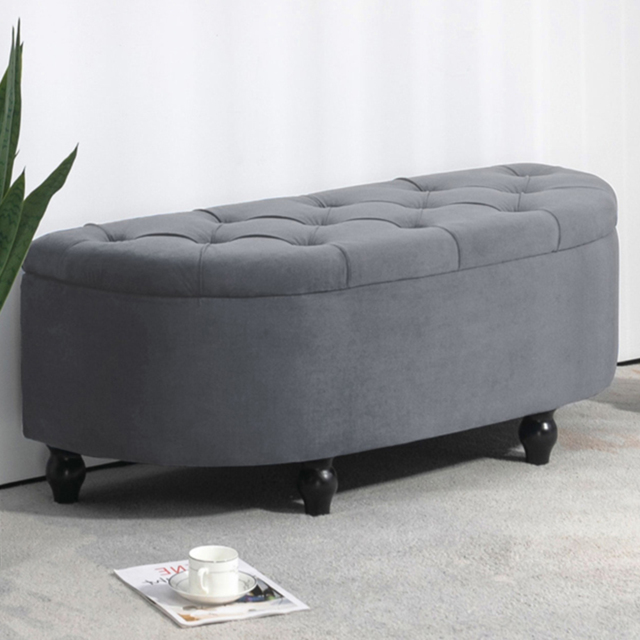 HOMCOM Dark Grey Tufted Semi Circle Bed End Ottoman Bench - Size: 33.5 x 47 x 122cm - Wilko - image 1