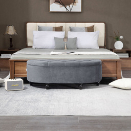 HOMCOM Dark Grey Tufted Semi Circle Bed End Ottoman Bench - Size: 33.5 x 47 x 122cm - Wilko - thumbnail 4