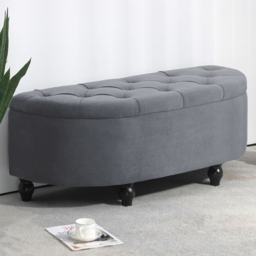 HOMCOM Dark Grey Tufted Semi Circle Bed End Ottoman Bench - Size: 33.5 x 47 x 122cm - Wilko