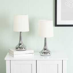 ValueLights Teardrop Cream Shade Chrome Touch Table Lamp with Bulb 2 Pack - Size: 33.5 x 16 x 16cm - Wilko - thumbnail 4