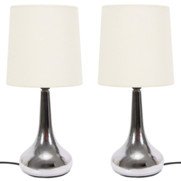 ValueLights Teardrop Cream Shade Chrome Touch Table Lamp with Bulb 2 Pack - Size: 33.5 x 16 x 16cm - Wilko - thumbnail 1