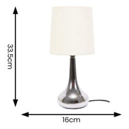 ValueLights Teardrop Cream Shade Chrome Touch Table Lamp with Bulb 2 Pack - Size: 33.5 x 16 x 16cm - Wilko - thumbnail 6