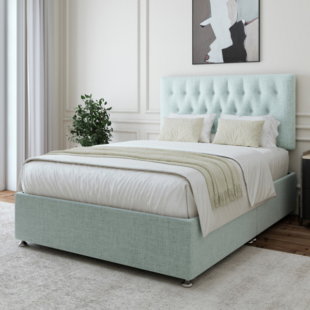 Bedmaster Super King Duck Egg Linen Divan Base with Lona Headboard - Blue - Wilko - image 1