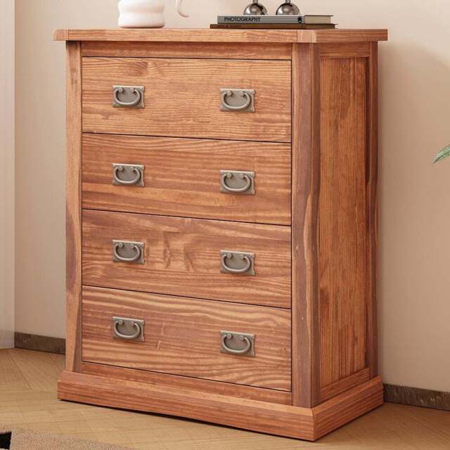 Cabinet Bits Tirolo 4 Drawer Light Brown Brass Drop Handle Chest of Drawers - Wilko - image 1