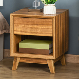 Portland Single Drawer Walnut Brown Bedside Table - Wilko