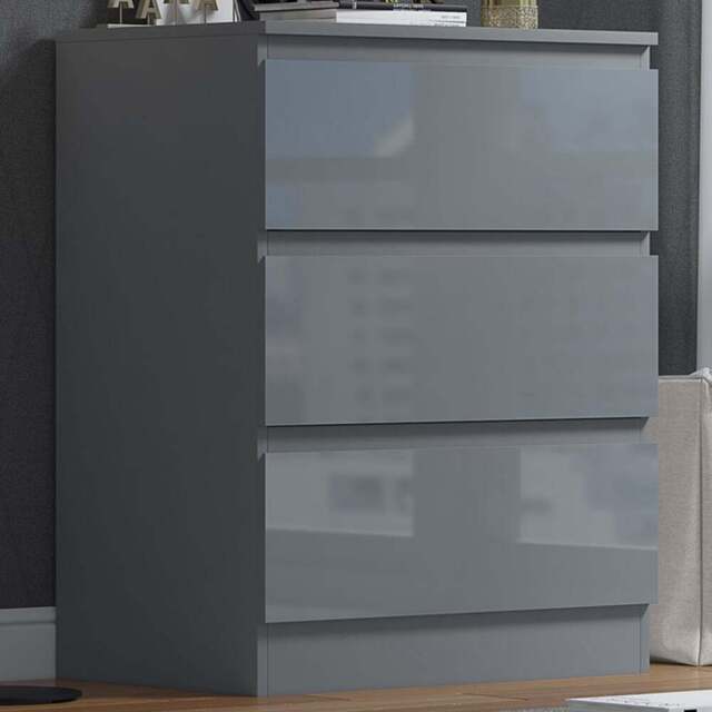 FWStyle Stora 3 Drawer Grey Gloss Chest Of Drawers - Wilko - image 1