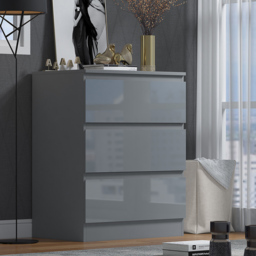 FWStyle Stora 3 Drawer Grey Gloss Chest Of Drawers - Wilko - thumbnail 6