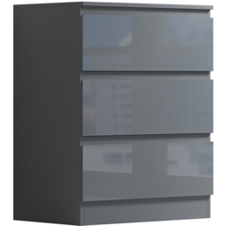 FWStyle Stora 3 Drawer Grey Gloss Chest Of Drawers - Wilko - thumbnail 3