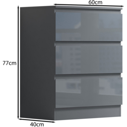 FWStyle Stora 3 Drawer Grey Gloss Chest Of Drawers - Wilko - thumbnail 7