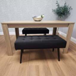 Portland 2 Seater Velvet Wooden Dining Bench Set Oak Effect and Black - Multi - Wilko