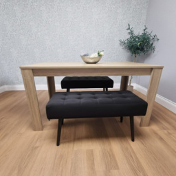 Portland 2 Seater Velvet Wooden Dining Bench Set Oak Effect and Black - Multi - Wilko - thumbnail 6