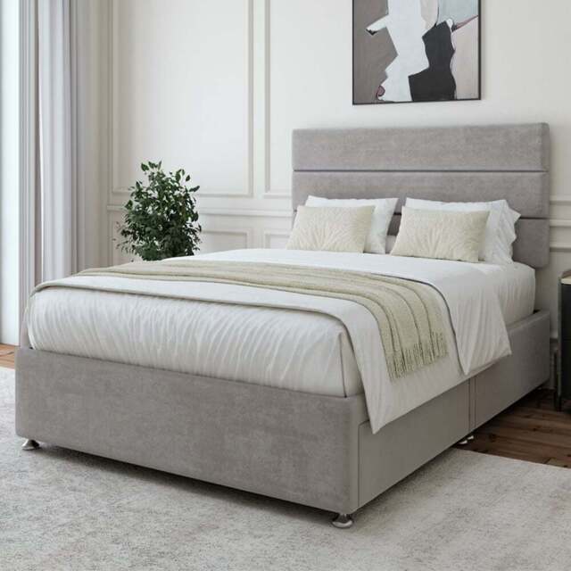 Bedmaster King Size Seal Grey Naples Velvet 2 Drawer Divan Base - Wilko - image 1