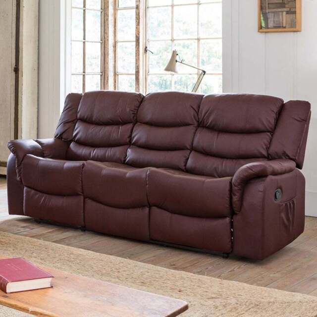 Almeira 3 Seater Burgundy Bonded Leather Recliner Sofa - Red - Artemis Home - Wilko - image 1