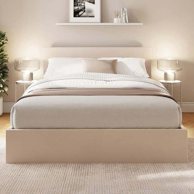 GFW Small Double Natural Velvet End Lift Ottoman Bed with Memory Pocket Spring Mattress - Wilko - image 1