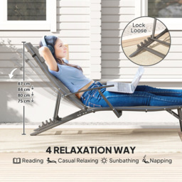 Outsunny Set of 2 Grey Folding Sun Lounger - Size: 87 x 64 x 154cm - Wilko - thumbnail 5