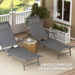 Outsunny Set of 2 Grey Folding Sun Lounger - Size: 87 x 64 x 154cm - Wilko - thumbnail 7