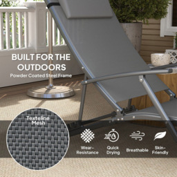 Outsunny Set of 2 Grey Folding Sun Lounger - Size: 87 x 64 x 154cm - Wilko - thumbnail 6