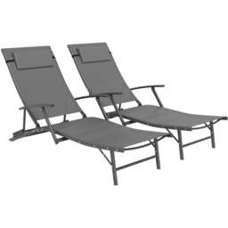 Outsunny Set of 2 Grey Folding Sun Lounger - Size: 87 x 64 x 154cm - Wilko - thumbnail 3