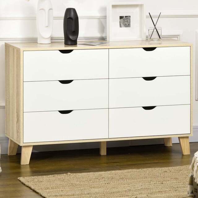Portland 6 Drawer White and Light Brown Chest of Drawers - Multi - Wilko - image 1