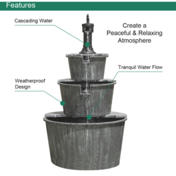 Gardenkraft 3 Tier Antique Silver Barrel Water Feature - Size: 56 x 56 x 100cm - Wilko - thumbnail 7